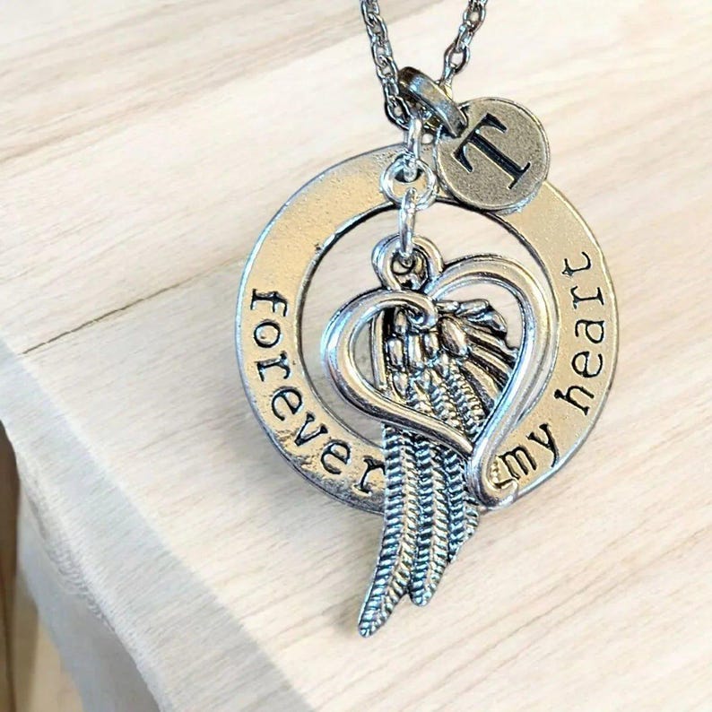 Forever in My Heart Initial Memory necklace, Silver - 20 inch Unisex - - LadybugfeetDesigns -