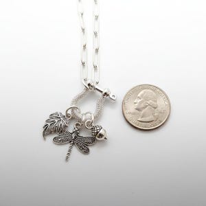 Forest Friends Dragonfly Shackle Clasp Carabiner Necklace, Silver - Adjusts up to 20 inches - - LadybugfeetDesigns -