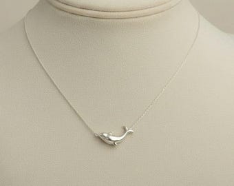 Collier à breloques pendentif baleine, argent - 40 cm