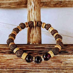 Dark Amethyst Gemstone Lava Bead Stretch bracelet-FEBRUARY Birthstone - - LadybugfeetDesigns -