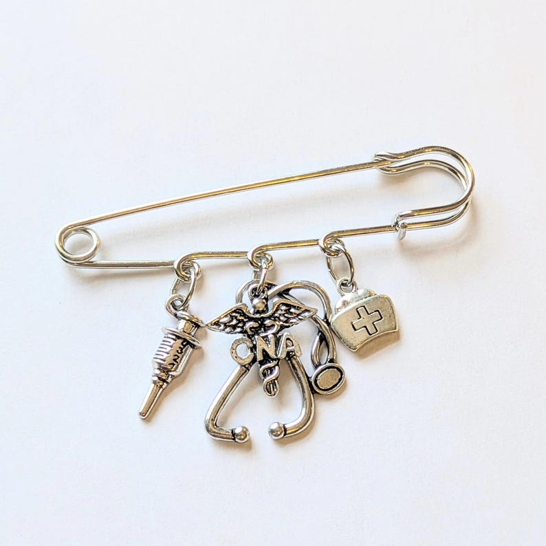 CNA - Certified Nursing Asst. Safety Pin Brooch, Purse Charm - - LadybugfeetDesigns -