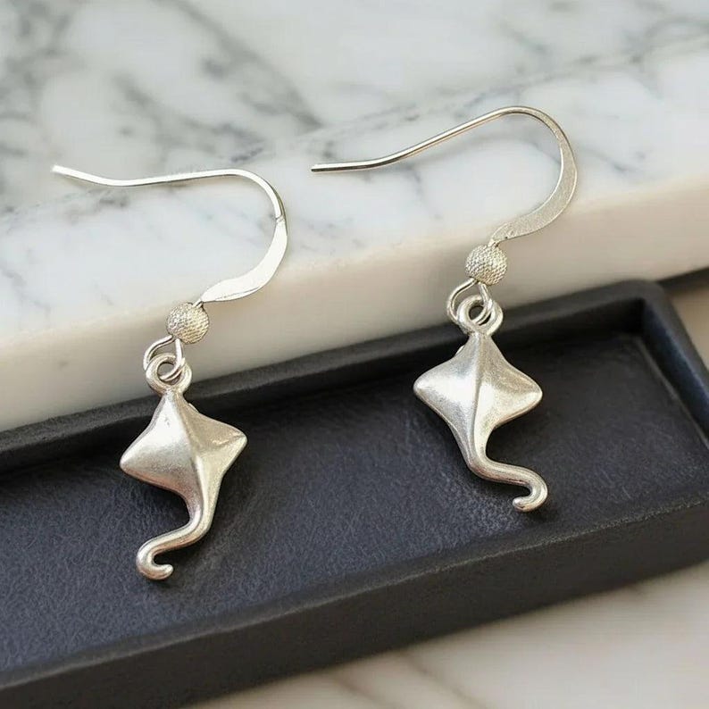 Manta Ray Sterling Silver dangle earrings - - LadybugfeetDesigns -