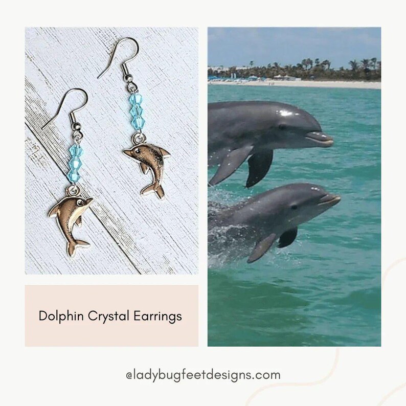 Dolphin Crystal Earrings - - LadybugfeetDesigns -