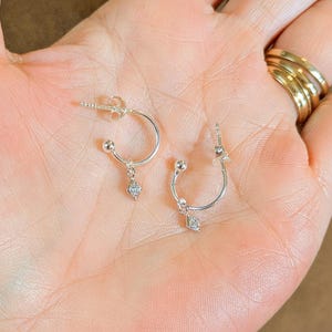 CZ Diamond Mini Hoop Huggie Earrings, Silver- 12mm - - LadybugfeetDesigns -