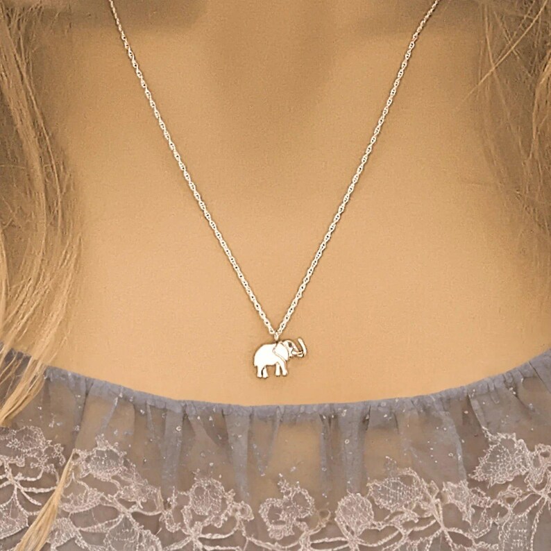 Elephant Pendant Necklace, Silver - 18 - 22 inches - - LadybugfeetDesigns -