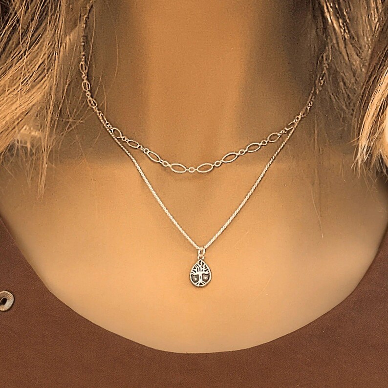 Tree of Life Necklace Set, Silver - - LadybugfeetDesigns -