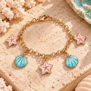Pastel Seashell Charm Bracelet - - LadybugfeetDesigns -