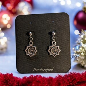 Crescent Moon/Star Charm Drop Stud Earrings-Silver - - LadybugfeetDesigns -