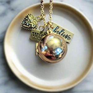 Prayer/Wish Locket Necklace, Gold - 18 inch - - LadybugfeetDesigns -