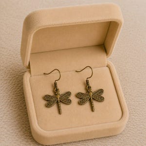 Dragonfly hook earrings, Antique Bronze - - LadybugfeetDesigns -