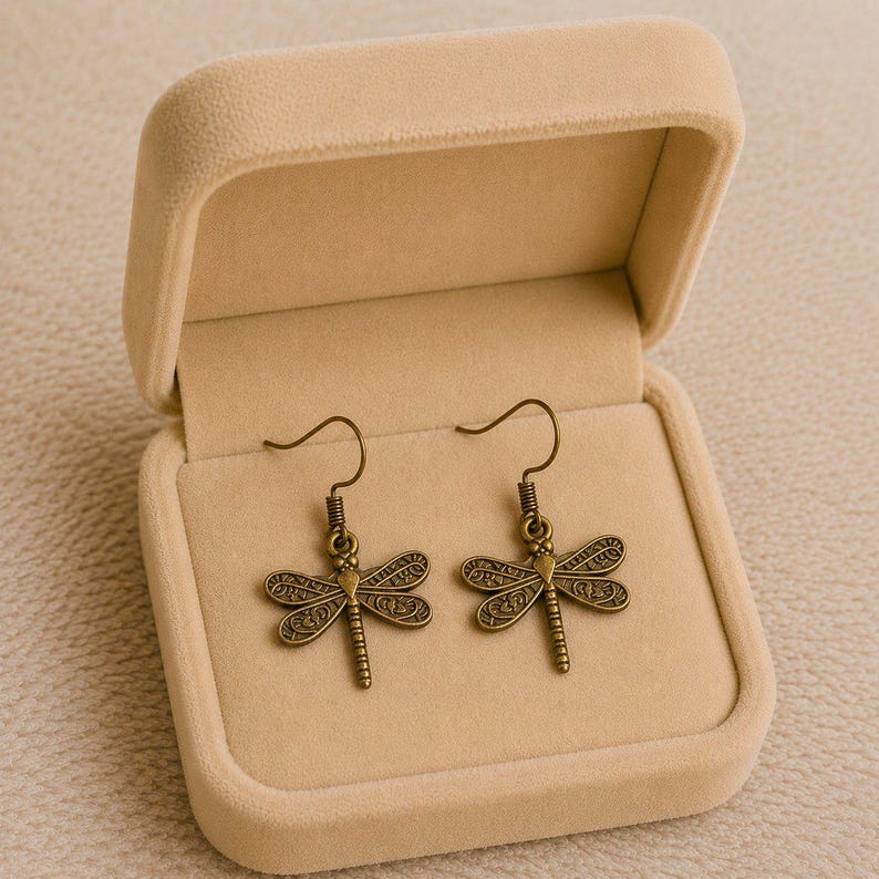 Dragonfly hook earrings, Antique Bronze - - LadybugfeetDesigns -