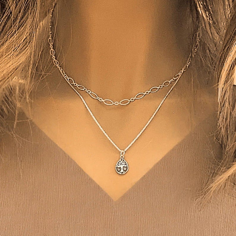 Tree of Life Necklace Set, Silver - - LadybugfeetDesigns -