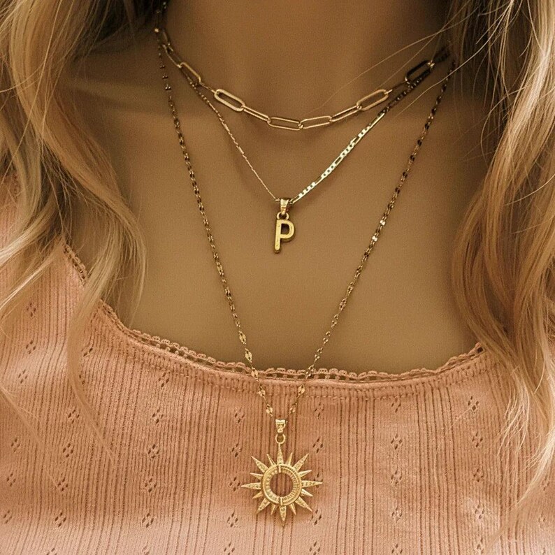 Paperclip Initial Layered Necklace Set. Gold - - LadybugfeetDesigns -