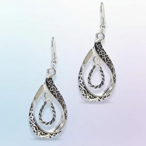 Double Tear Drop Ornate Dangle Earrings - - LadybugfeetDesigns -