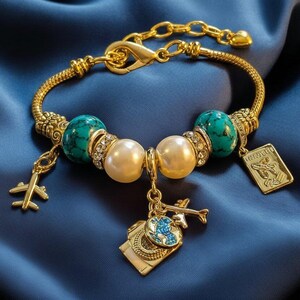 Travel/Vacation European beaded bracelet - Gold - - LadybugfeetDesigns -