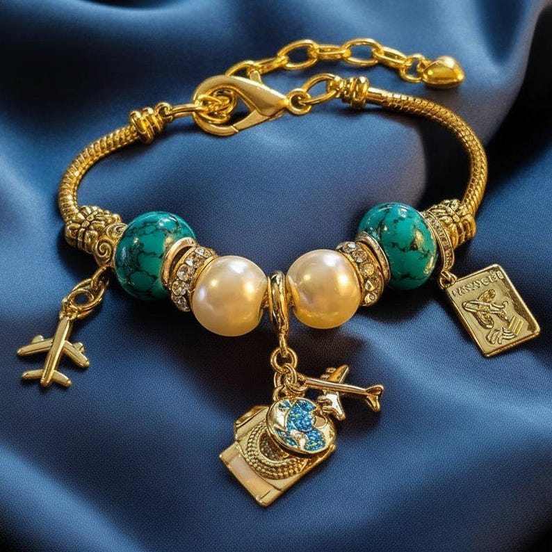 Travel/Vacation European beaded bracelet - Gold - - LadybugfeetDesigns -
