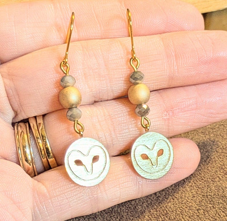 Owl Beaded Hook Earrings, Gold - - LadybugfeetDesigns -