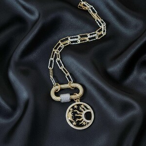 Black Enamel Celestial Pendant Carabiner Necklace, Gold/Silver - 20 inch - - LadybugfeetDesigns -