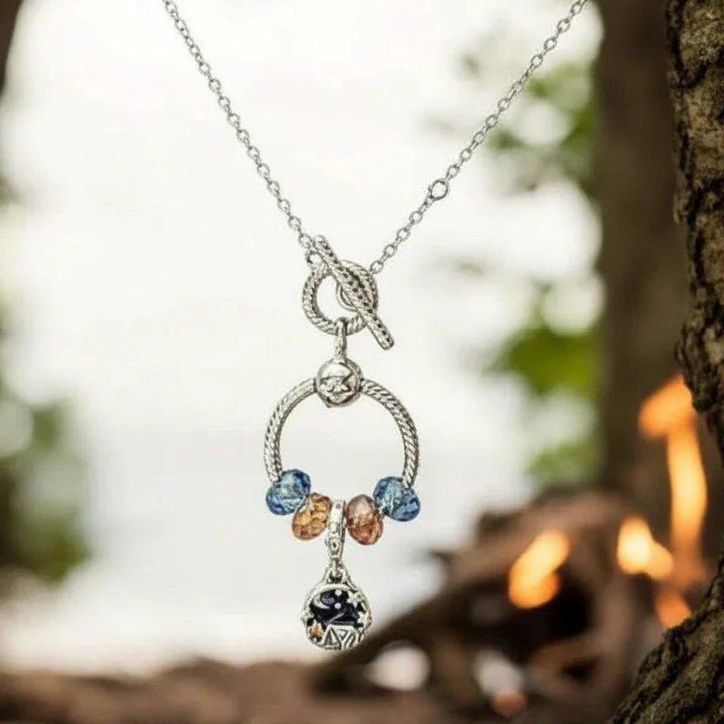 Sleeping Under the Stars Sterling Silver Toggle Charm Necklace, 20 inches - - LadybugfeetDesigns -