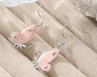 Rustic Butterfly Hook Earrings, Silver