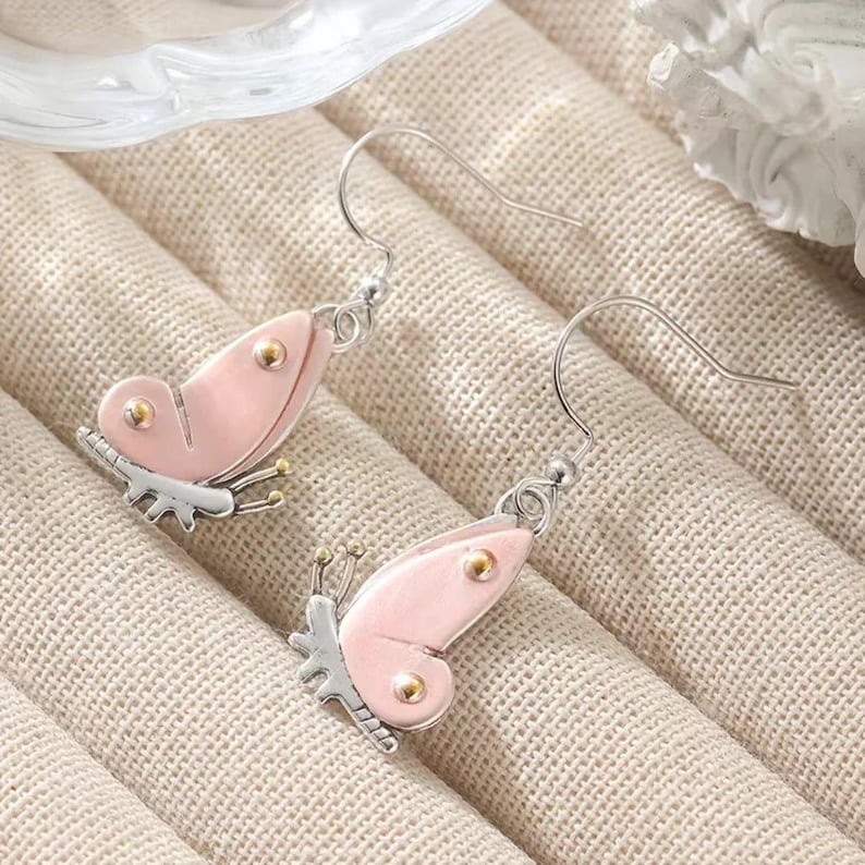 Rustic Butterfly Hook Earrings, Silver - - LadybugfeetDesigns -