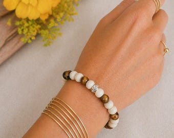 Tiger's Eye White Wood Bead Diffuser Bracelet-Creativity Bracelet