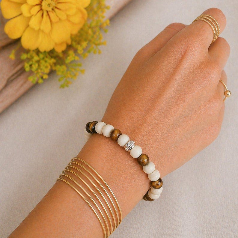 Tiger's Eye White Wood Bead Diffuser Bracelet-Creativity Bracelet - - LadybugfeetDesigns -