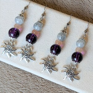 Celestial Sun Beaded Hook Earrings, Silver - - LadybugfeetDesigns -