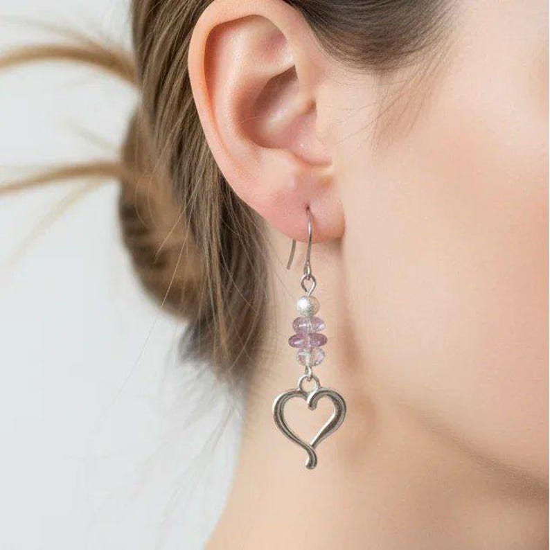 Ametrine Heart dangle earrings, silver - - LadybugfeetDesigns -