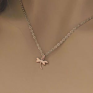 Dragonfly Rose Gold necklace/earrings set, 18 inch - - LadybugfeetDesigns -
