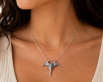 Large Manta Ray Necklace, Silver - 18 inches