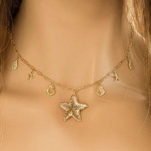 Beach Vibes Multi Charm Link Necklace, Gold- 20 inch - - LadybugfeetDesigns -