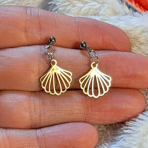 Sea Scallop Charm Drop Stud Earrings-Silver - - LadybugfeetDesigns -