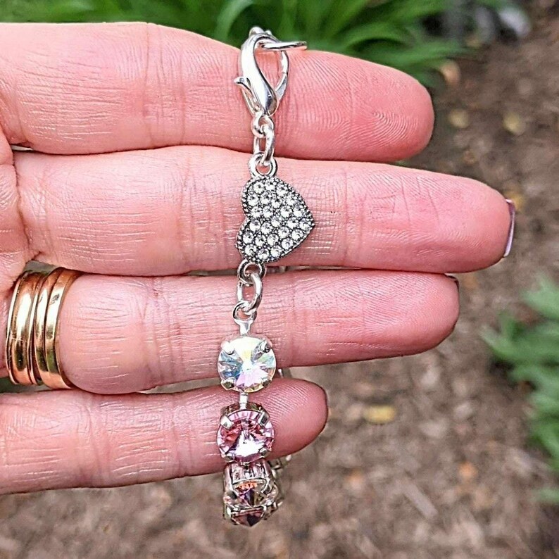 Rhinestone Heart Faceted Crystal Bracelet - - LadybugfeetDesigns -