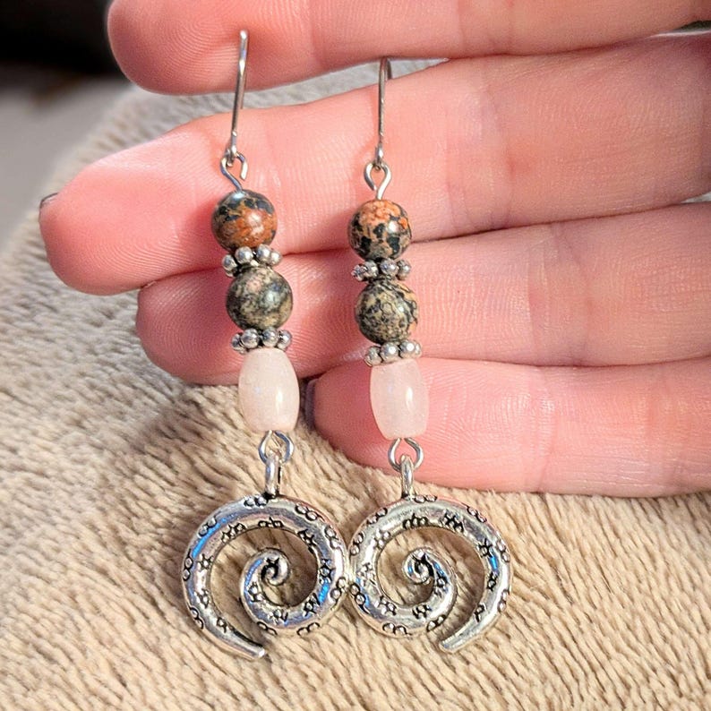 Opal, Jasper Swirl Earrings - - LadybugfeetDesigns -