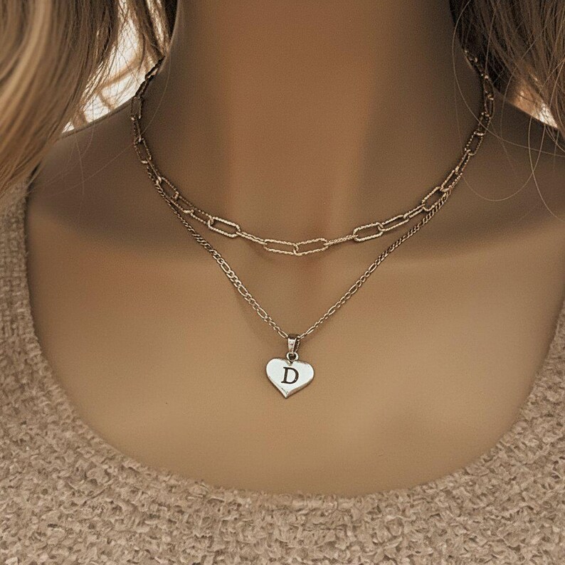Two-Tone Paperclip & Initial Necklace Set - - LadybugfeetDesigns -