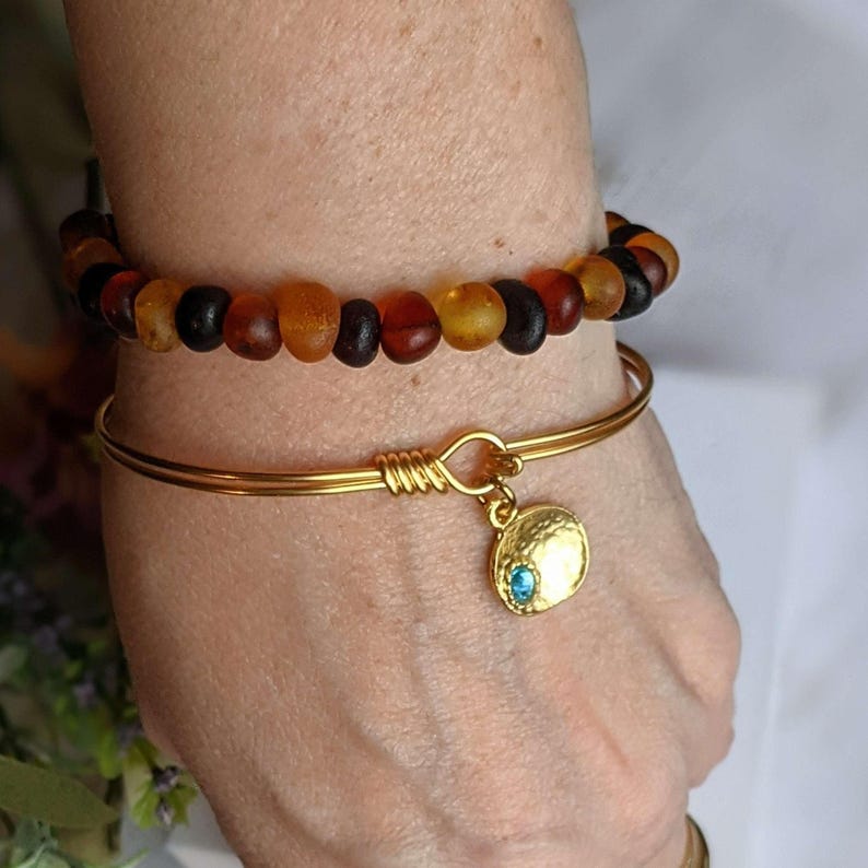Gold Birthstone Cuff bangle, European Charm Bracelet - - LadybugfeetDesigns -