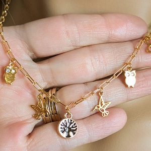 Nature Vibes Multi Charm Link Necklace, Gold- 20 inch - - LadybugfeetDesigns -