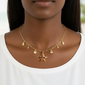 Beach Vibes Multi Charm Link Necklace, Gold- 20 inch - - LadybugfeetDesigns -