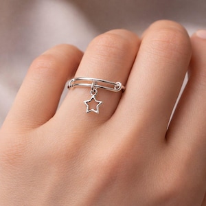 Star Expandable Charm Ring, Silver