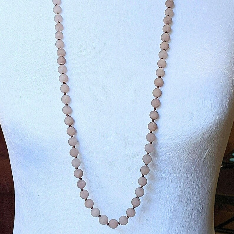 Matte Pink Jade Semi-Precious Gemstone Necklace- 36 inch - - LadybugfeetDesigns -