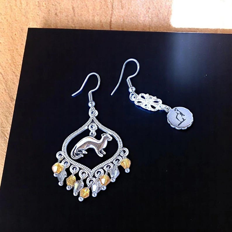 Mismatched Ferret hook earrings, Silver - - LadybugfeetDesigns -