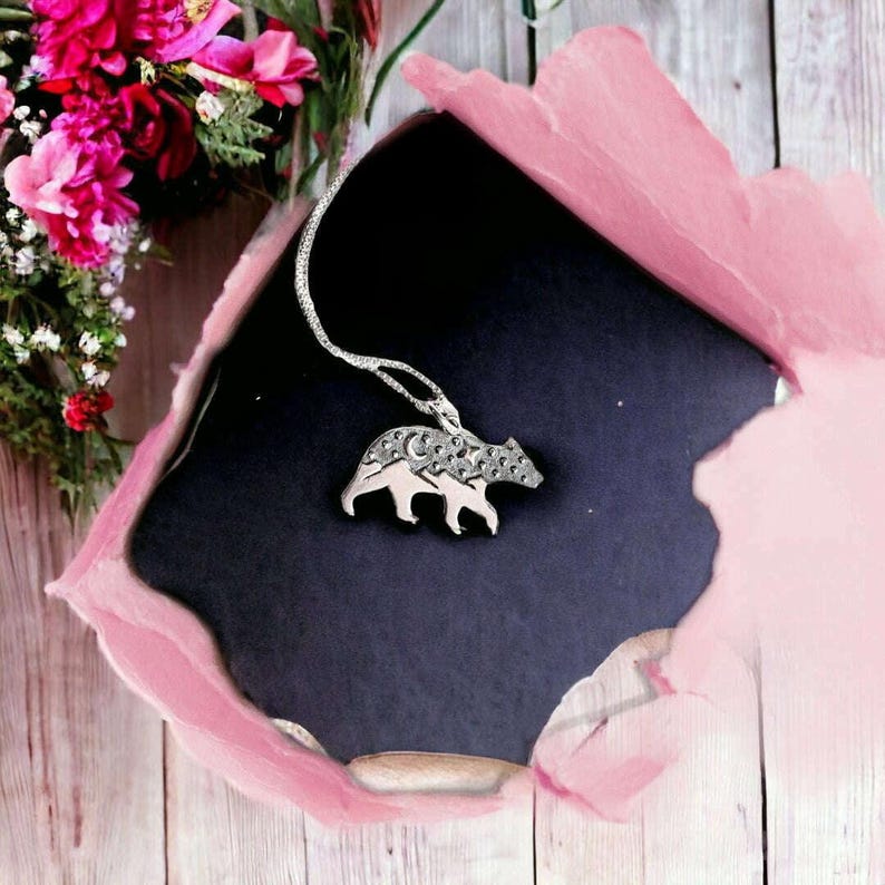 Celestial Bear Pendant charm necklace, Sterling Silver - 22 inch - - LadybugfeetDesigns -