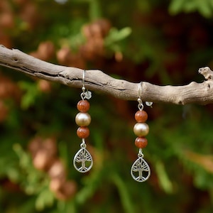 Teardrop Tree of Life Hook Earrings, Silver - - LadybugfeetDesigns -