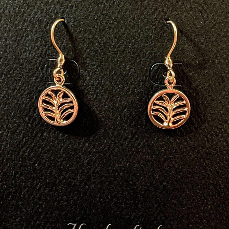 Palm Leaf Rose Gold dangle earrings - - LadybugfeetDesigns -