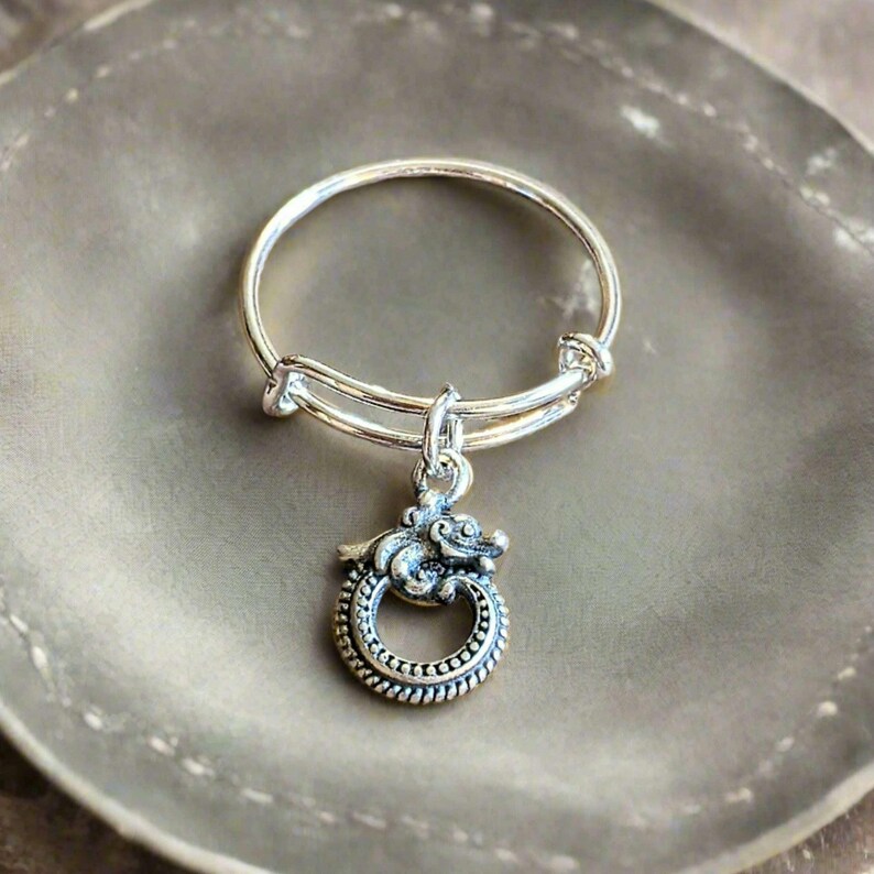 Sterling Silver Dragon Charm Ring - - LadybugfeetDesigns -