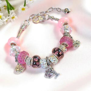 Dog Paw European beaded bracelet - Silver - - LadybugfeetDesigns -