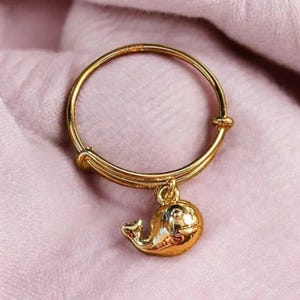 Baby Whale Expandable Charm Ring - Gold - - LadybugfeetDesigns -