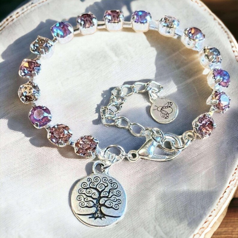 Pink Tree of Life Faceted Crystal Bracelet - - LadybugfeetDesigns -