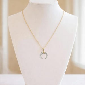 Downward Crescent Moon Necklace, Crescent Horn Necklace, Gold